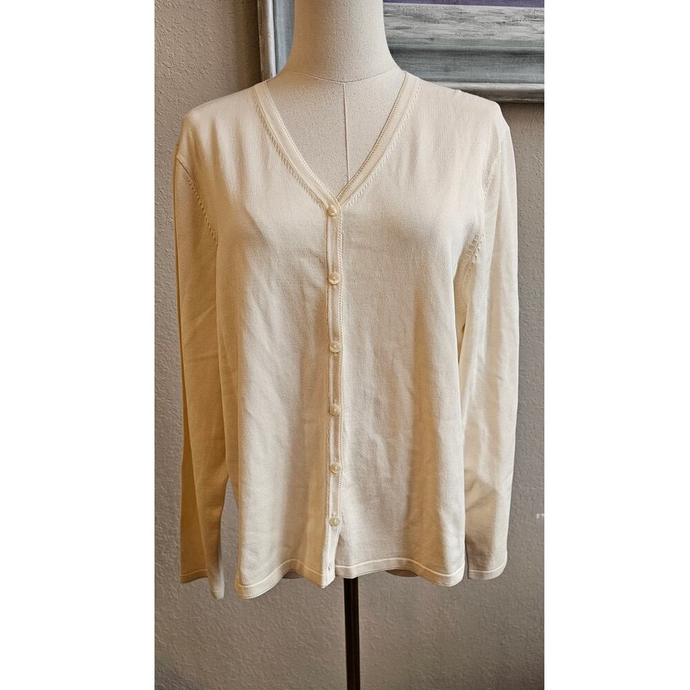 Pendleton Women Silk Long Sleeve Button Front Cardigan Sweater SZ L Petite Cream